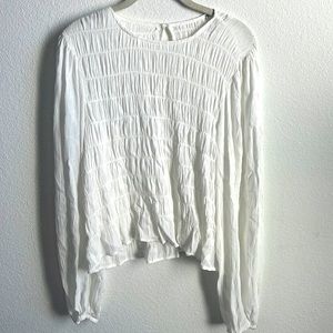 WHITE PLEATED BLOUSE, LOOSE FITTING, SIZE M